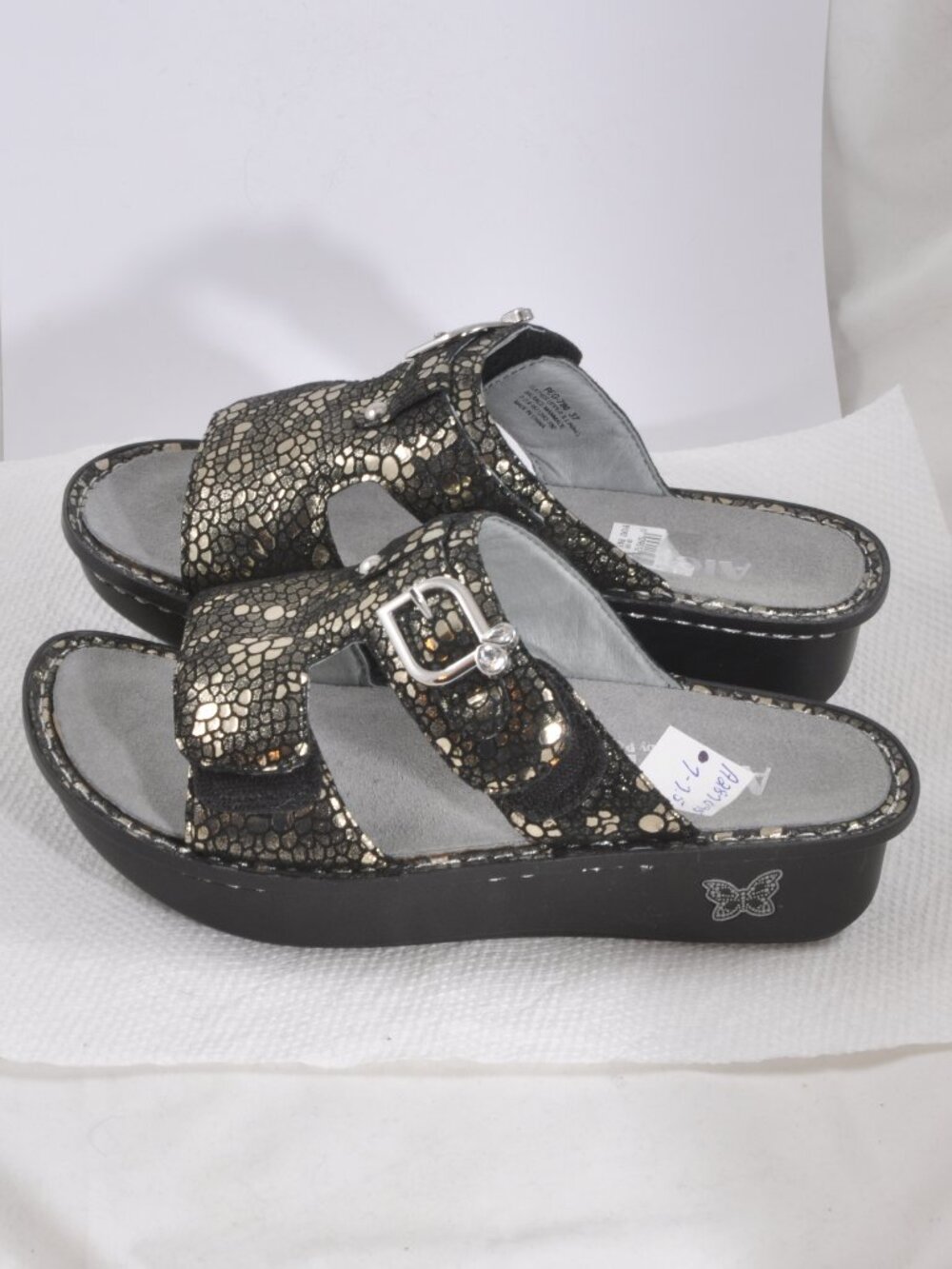 N W/O Box Alegria Leather Adjustable Slide Sandals - Peggy Size 7